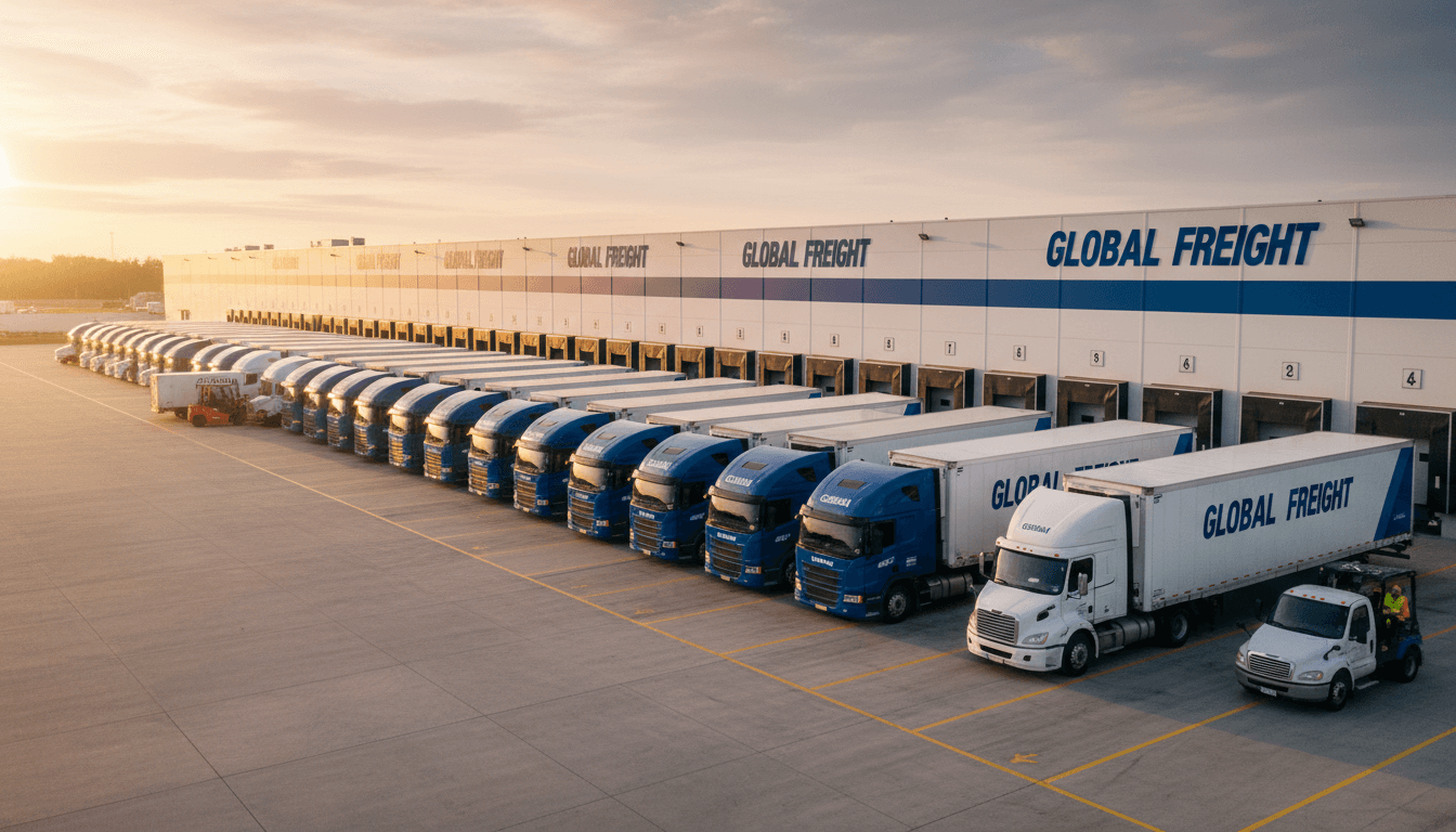 Professional delivery fleet parked at logistics distribution center in Quincy